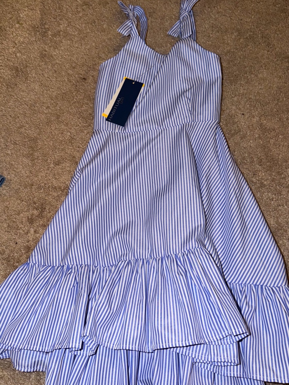 Habitual Blue and White Striped Ruffle Hem Sundress